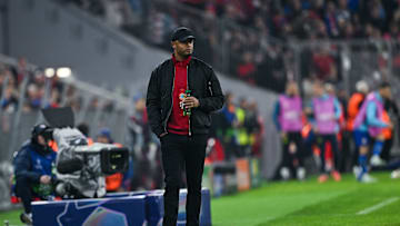Bayern Munich head coach Vincent Kompany on the touchline during Champions League debut against Dinamo Zagreb.