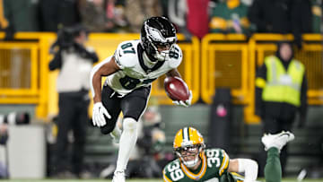 Nov 10, 2025; Green Bay, Wisconsin, USA;  Philadelphia Eagles wide receiver Xavier Gipson (87) during the game against the Green Bay Packers at Lambeau Field.