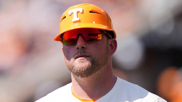 Tennessee baseball coach Josh Elander coaching from third base during an NCAA college baseball game against the Missouri Tigers on Mar. 22, 2026, in Knoxville, Tennessee.