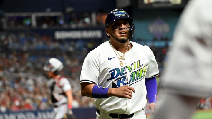 Tampa Bay Rays designated hitter Isaac Paredes (17) reacts after scoring a run in the second inning against the Cincinnati Reds at Tropicana Field on July 26.