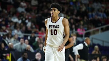 March 8, 2025; Phoenix, Ariz.; USA; Perry forward Koa Peat (10) walks back down the court during a timeout against Sunnyslope during the Boys Open State Championship at Veterans Memorial Coliseum.
