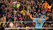 John Cena fires up the crowd during the WWE Fastlane pro wrestling event.