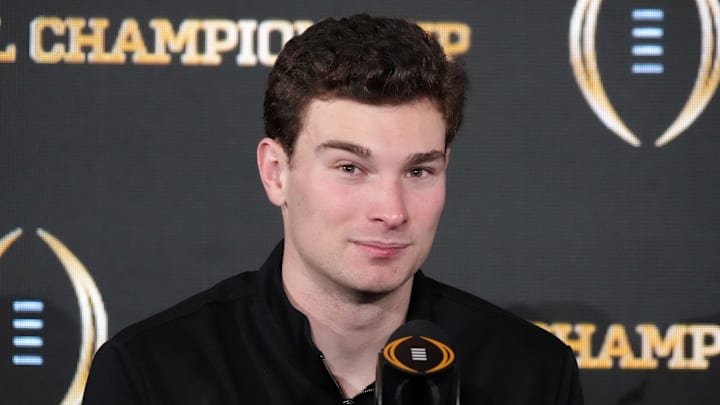 Former Indiana Hoosiers quarterback Fernando Mendoza during the CFP Champions press conference.