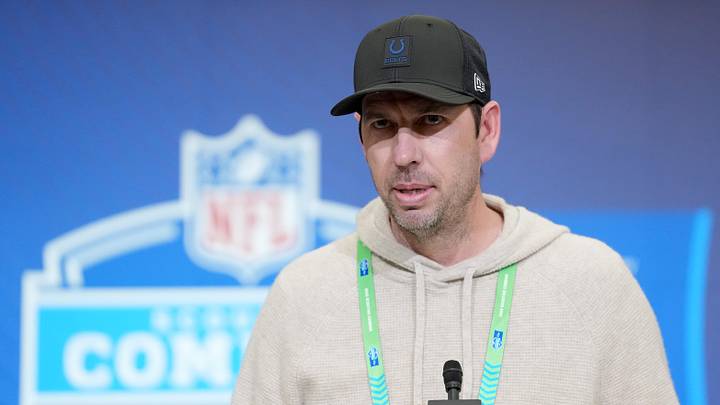 Feb 24, 2026; Indianapolis, IN, USA; Indianapolis Colts coach Shane Steichen speaks at the NFL Scouting Combine at the Indiana Convention Center. Mandatory Credit: Kirby Lee-Imagn Images