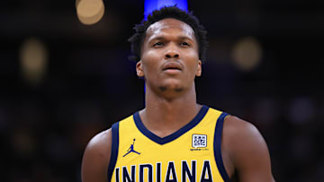 Indiana Pacers wing Bennedict Mathurin (00) during a game against the Brooklyn Nets.