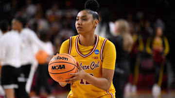 USC Trojans guard JuJu Watkins during pregame warmups before an NCAA Tournament second round game.