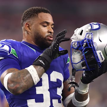 Nov 30, 2023; Arlington, Texas, USA; Seattle Seahawks safety Jamal Adams (33) during the first half against the Dallas Cowboys at AT&T Stadium. Mandatory Credit: Tim Heitman-Imagn Images