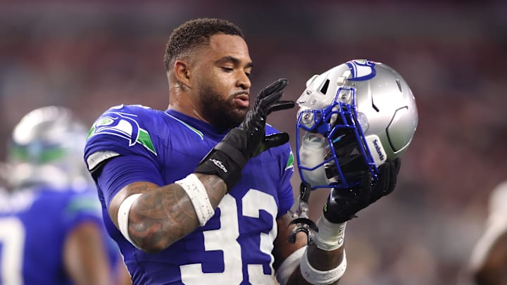 Nov 30, 2023; Arlington, Texas, USA; Seattle Seahawks safety Jamal Adams (33) during the first half against the Dallas Cowboys at AT&T Stadium. Mandatory Credit: Tim Heitman-Imagn Images