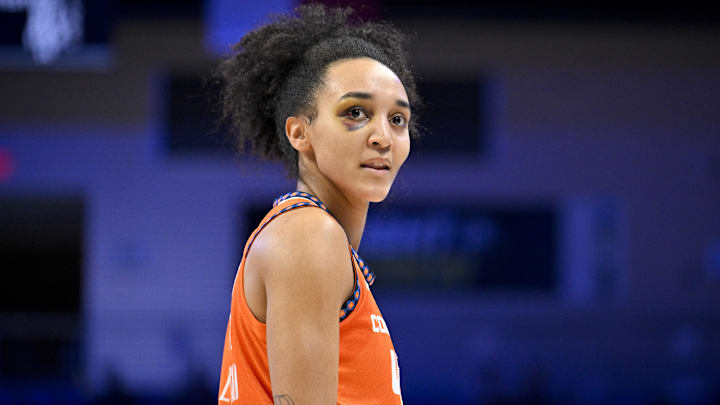 Connecticut Sun guard Leila Lacan (47) looks on during the first half against the Dallas Wings at College Park Center. 