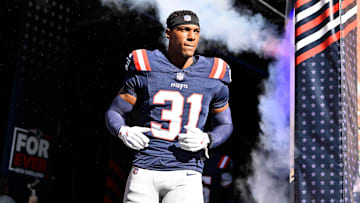 Nov 2, 2025; Foxborough, Massachusetts, USA; New England Patriots safety Craig Woodson (31) runs out of the tunnel before a game against the Atlanta Falcons at Gillette Stadium. Mandatory Credit: Eric Canha-Imagn Images