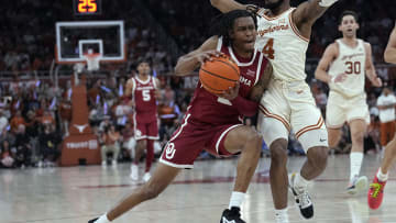 Mar 9, 2024; Austin, Texas, USA; Oklahoma Sooners guard Javian McCollum (2) drives to the basket during the second half against the Texas Longhorns at Moody Center. Mandatory Credit: Scott Wachter-USA TODAY Sports