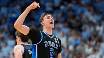  Duke Blue Devils forward Cooper Flagg (2) reacts in the second half at Dean E. Smith Center. 