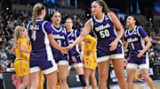 Kansas State Wildcats guard Serena Sundell and Kansas State Wildcats center Ayoka Lee 