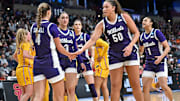 Kansas State Wildcats guard Serena Sundell and Ayoka Lee
