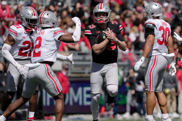 Safety tags QB in spring game.