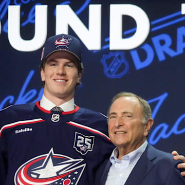 Jackson Smith, who has committed to play hockey at Penn State, was selected as the 14th overall pick to the Columbus Blue Jackets in the first round of the 2025 NHL Entry Draft. 