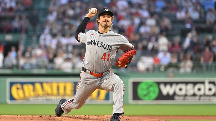 May 2, 2025; Boston, Massachusetts, USA; Minnesota Twins starting pitcher Joe Ryan (41) pitches against the Boston Red Sox during the first inning at Fenway Park. Mandatory Credit: Eric Canha-Imagn Images