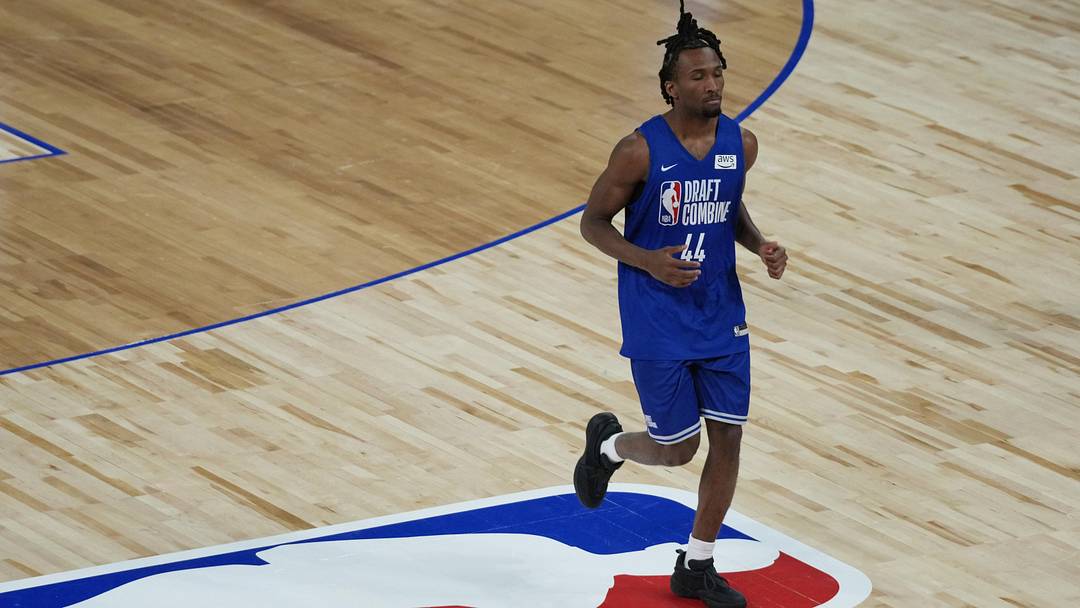 May 12, 2026; Chicago, IL, USA; Darryn Peterson participates in the 2026 NBA Draft Combine at Wintrust Arena. Mandatory Credit: David Banks-Imagn Images