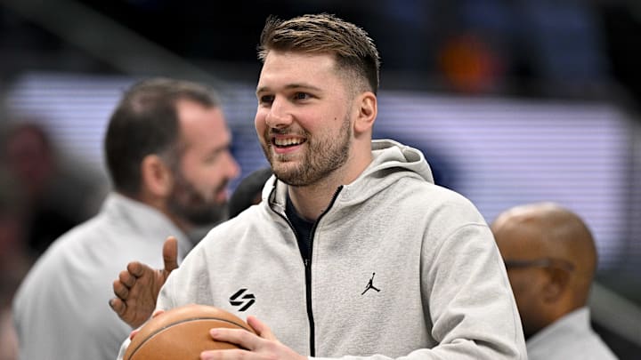 Dallas Mavericks star Luka Doncic warms up for a game.