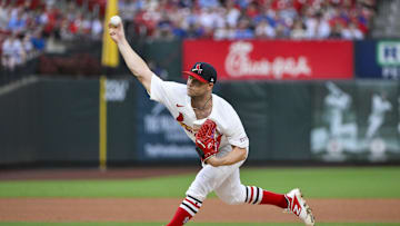 Aug 10, 2025; St. Louis, Missouri, USA;  St. Louis Cardinals starting pitcher Sonny Gray (54) pitches against the Chicago Cubs during the first inning at Busch Stadium. Mandatory Credit: Jeff Curry-Imagn Images
