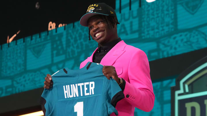 Apr 24, 2025; Green Bay, WI, USA; Colorado Buffaloes wide receiver Travis Hunter is selected by the Jacksonville Jaguars as the number two pick in the first round of the 2025 NFL Draft at Lambeau Field.
