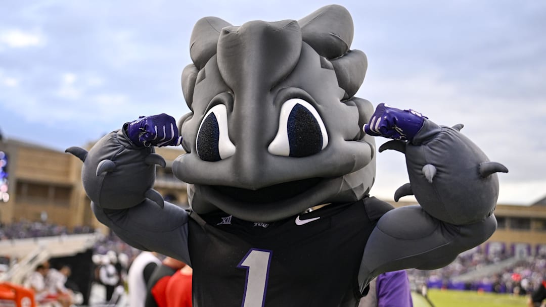 A view of the TCU Horned Frogs mascot during the first half against the Cincinnati Bearcats at Amon G. Carter Stadium.