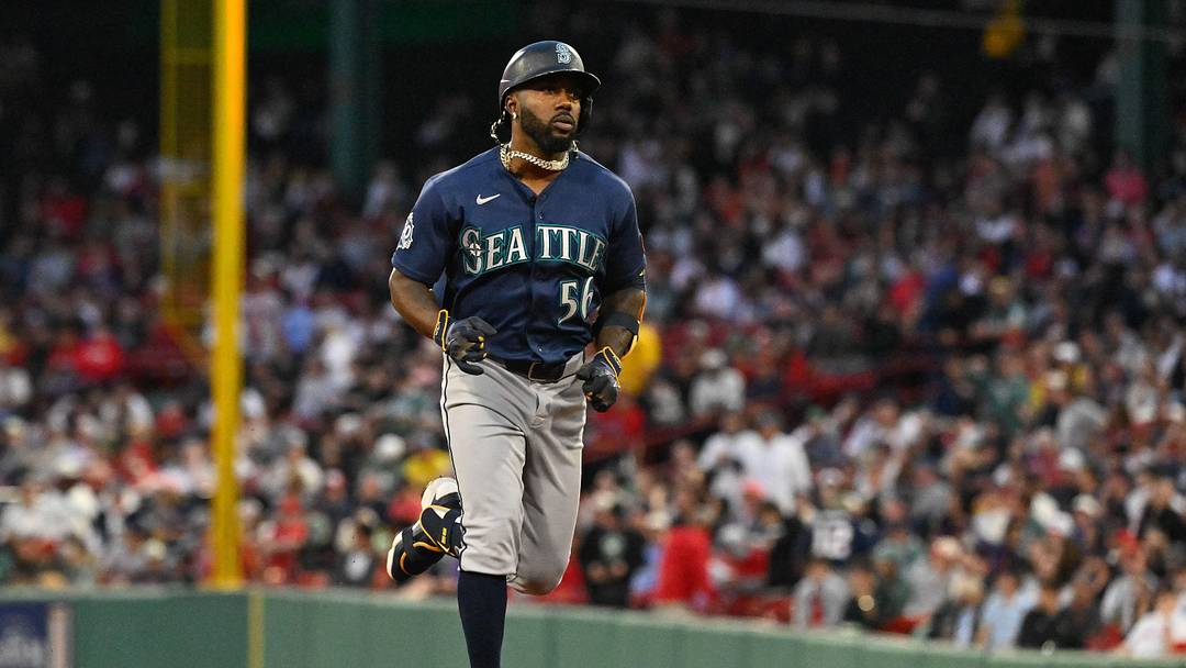 Sep 1, 2026; Boston, Massachusetts, USA; Seattle Mariners left fielder Randy Arozarena (56) runs the bases after hitting a three run home run against the Boston Red Sox during the second inning at Fenway Park. Mandatory Credit: Eric Canha-Imagn Images