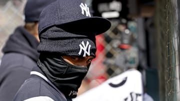 New York Yankees second baseman Pablo Reyes (19) watches from the dugout in the fourth inning against the Detroit Tigers at Comerica Park on April 8.