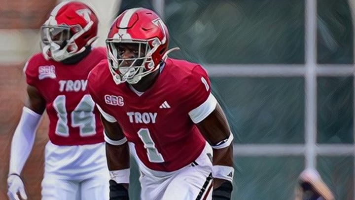 Former Troy Trojans edge rusher Phillip Lee participates on defense during 2024 season. The rising senior will take a visit to Arkansas that is set to begin Thursday, Arpil 17, 2025. Former Troy Trojans edge rusher Phillip Lee participates on defense during 2024 season. The rising senior will take a visit to Arkansas that is set to begin Thursday, Arpil 17, 2025.