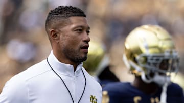 Notre Dame Fighting Irish head coach Marcus Freeman during Saturday’s game.