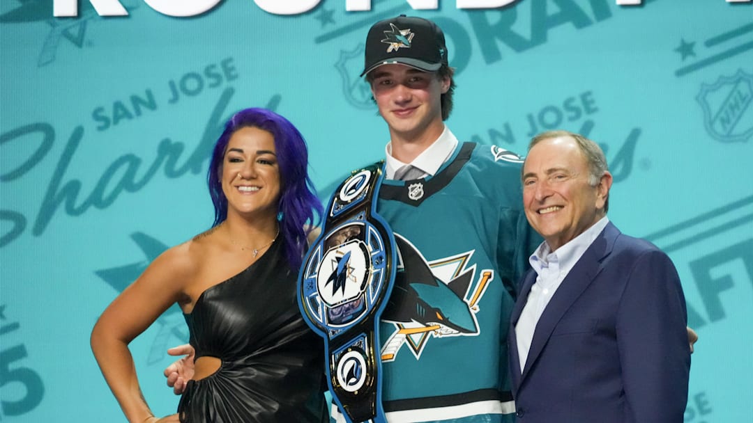 Jun 27, 2025; Los Angeles, California, USA; Joshua Ravensbergen is selected as the 30th overall pick to the San Jose Sharks in the first round of the 2025 NHL Draft at Peacock Theater. Mandatory Credit: Kirby Lee-Imagn Images