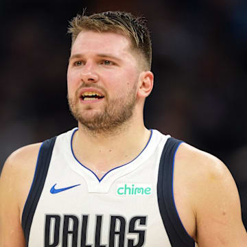Dec 15, 2024; San Francisco, California, USA; Dallas Mavericks guard Luka Doncic (77) during the fourth quarter against the Golden State Warriors at Chase Center. Mandatory Credit: Darren Yamashita-Imagn Images