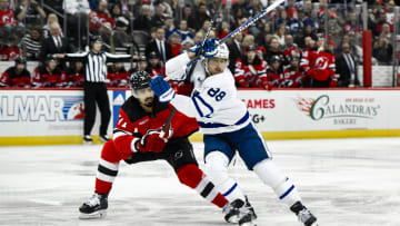 Apr 9, 2024; Newark, New Jersey, USA; Toronto Maple Leafs right wing William Nylander (88) the aggressor