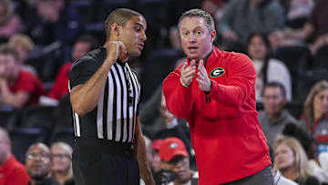 Nov 10, 2024; Athens, Georgia, USA; Georgia Bulldogs head coach Mike White reacting on the bench during the game against the Texas Southern Tigers at Stegeman Coliseum. Mandatory Credit: Dale Zanine-Imagn Images