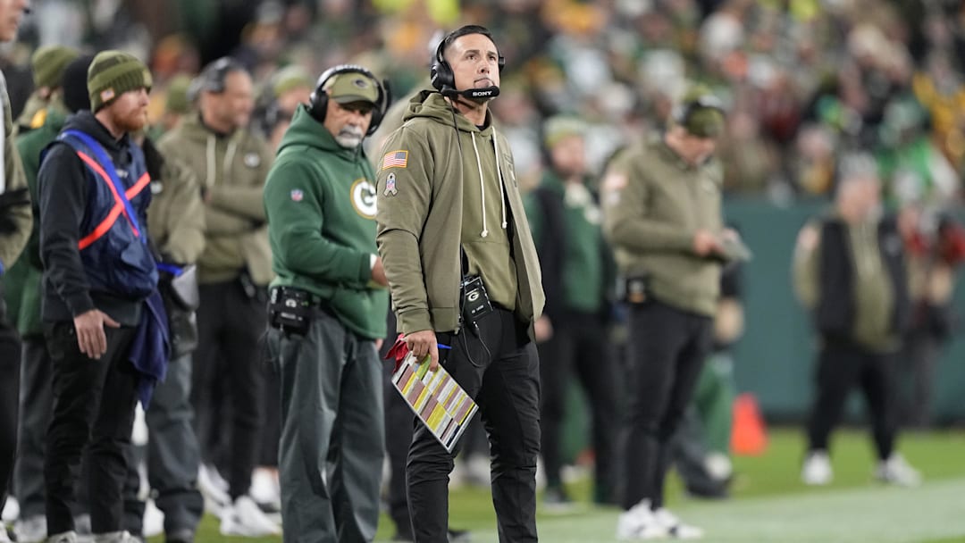 Nov 10, 2025; Green Bay, Wisconsin, USA; Green Bay Packers head coach Matt LaFleur looks on from the sidelines against the Philadelphia Eagles in the second half at Lambeau Field. Mandatory Credit: Jeff Hanisch-Imagn Images Nov 10, 2025; Green Bay, Wisconsin, USA; Green Bay Packers head coach Matt LaFleur looks on from the sidelines against the Philadelphia Eagles in the second half at Lambeau Field. Mandatory Credit: Jeff Hanisch-Imagn Images