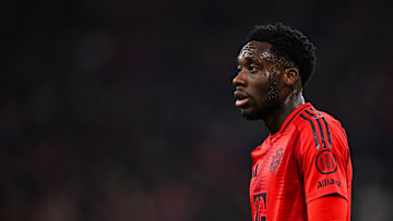 Alphonso Davies in action for Bayern Munich this season 