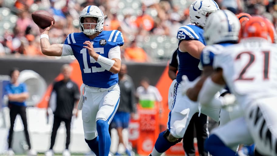 Indianapolis Colts quarterback Riley Leonard threw his first career touchdown pass in Saturday's preseason finale against the Cincinnati Bengals. | Christine Tannous/IndyStar / USA TODAY NETWORK via Imagn Images