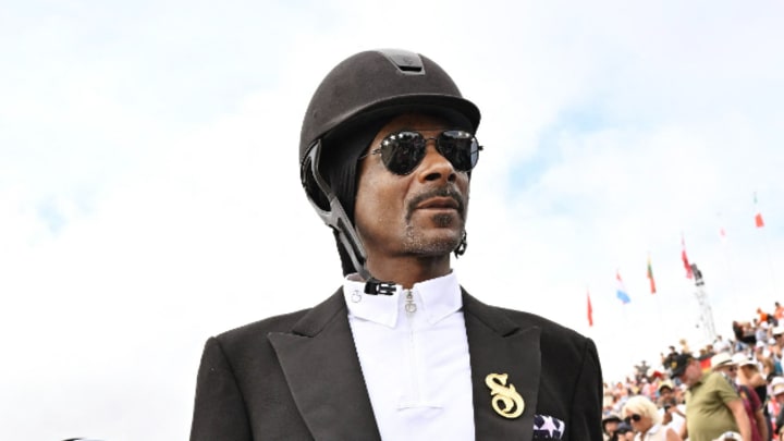 Snoop Dogg attending a team dressage equestrian event at the Palace of Versailles in the 2024 Paris Olympics on Saturday, August 3. 