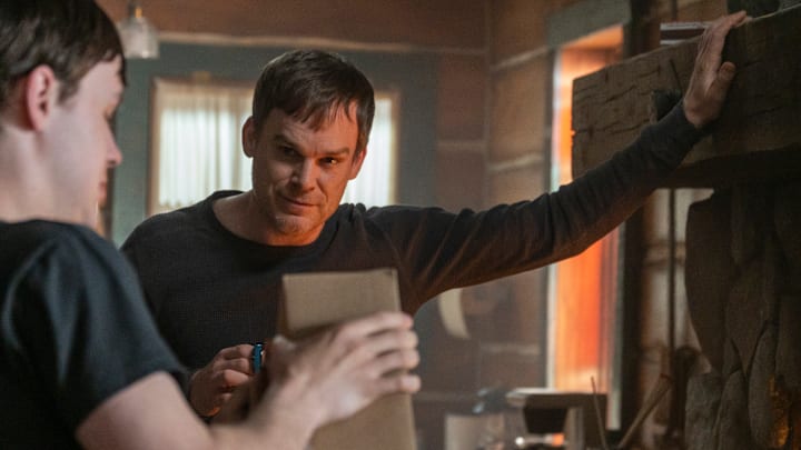 (L-R) Jack Alcott as Harrison and Michael C. Hall as Dexter in Dexter: New Blood