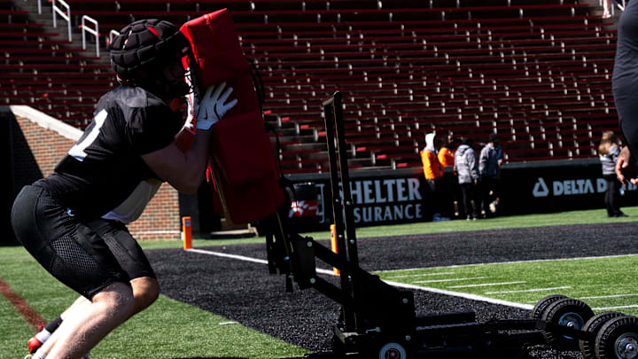 during the Cincinnati Bearcats football spring practice at Nippert Stadium on Saturday, April 12, 2025. during the Cincinnati Bearcats football spring practice at Nippert Stadium on Saturday, April 12, 2025.