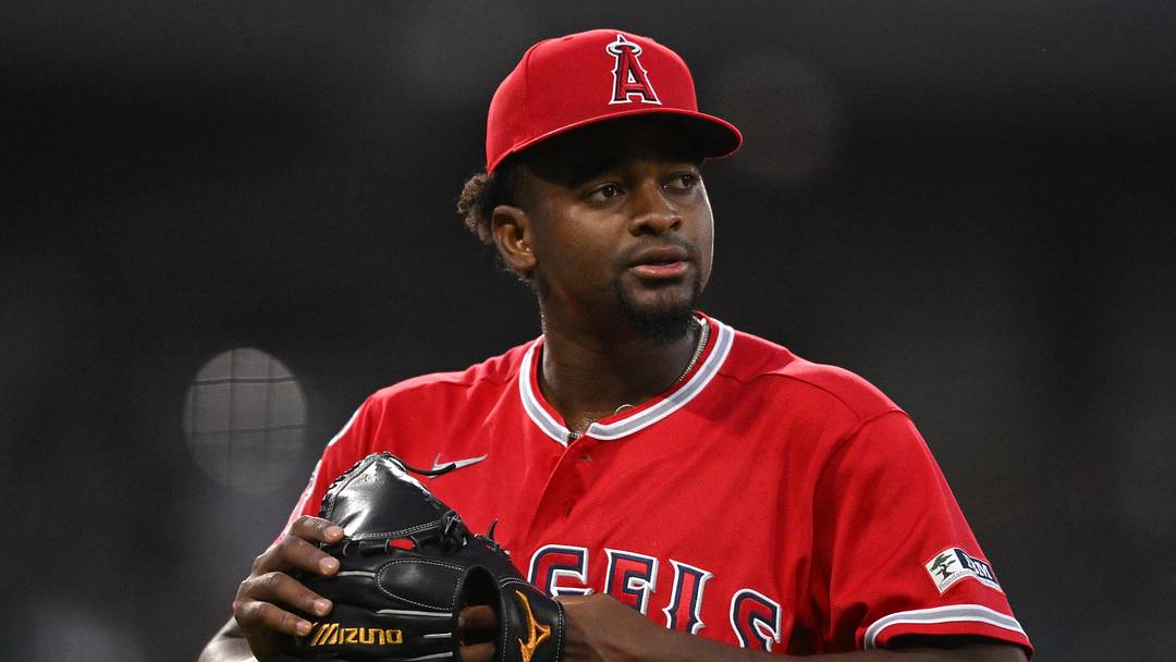 Los Angeles Angels pitcher Jose Soriano (59) walks Los Angeles Angels pitcher Jose Soriano (59) walks