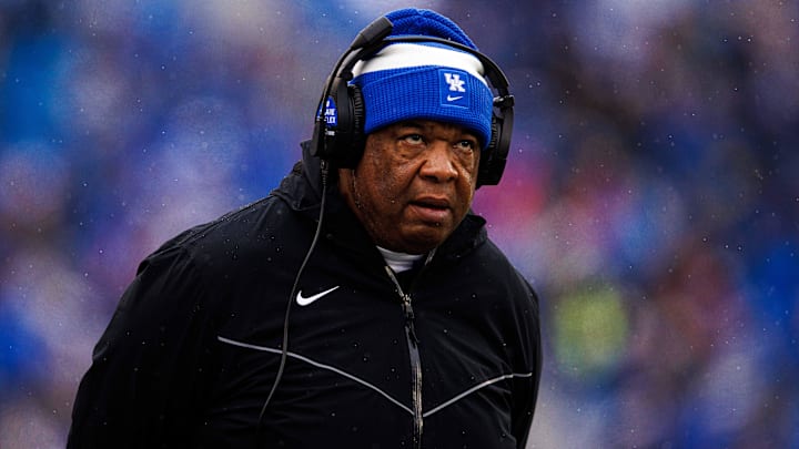 Nov 12, 2022; Lexington, Kentucky, USA; Kentucky Wildcats associate head coach Vince Marrow looks on during the game against the Vanderbilt Commodores at Kroger Field. Mandatory Credit: Jordan Prather-Imagn Images