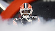 Dec 17, 2022; Cleveland, Ohio, USA; Cleveland Browns cornerback Denzel Ward (21) is introduced before the game between the Browns and the Baltimore Ravens at FirstEnergy Stadium. Mandatory Credit: Ken Blaze-Imagn Images