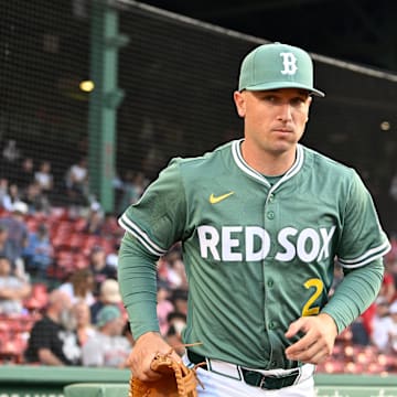 Boston Red Sox third baseman Alex Bregman (2) runs out of the dugout before the start of a game against the Atlanta Braves at Fenway Park on May 16.