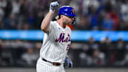 Aug 28, 2025; New York City, New York, USA; New York Mets first baseman Pete Alonso (20) runs the bases after hitting a two run home run against the Miami Marlins during the fifth inning at Citi Field. Mandatory Credit: John Jones-Imagn Images