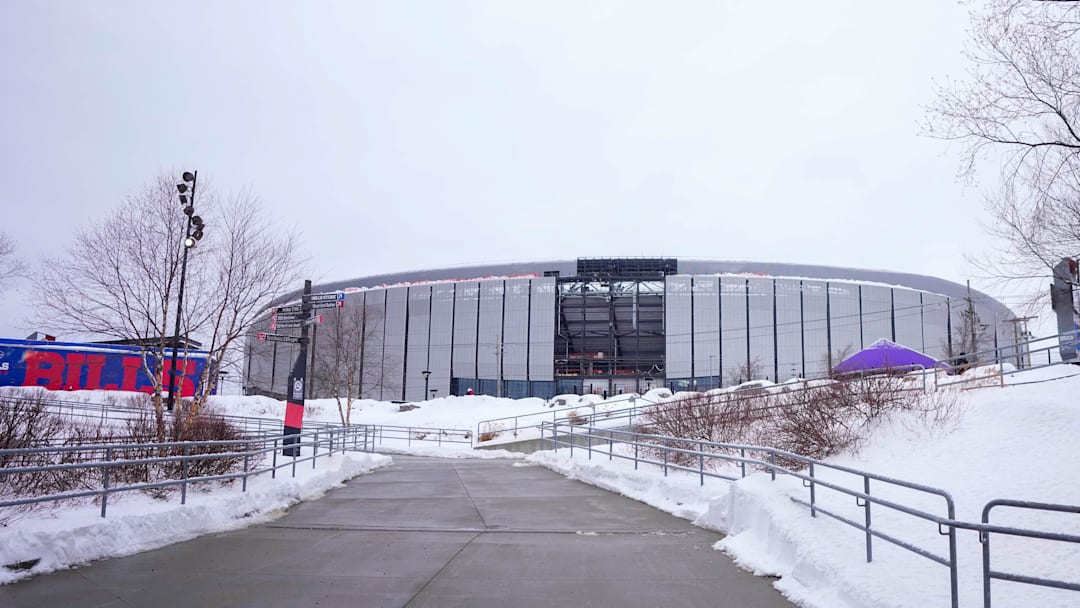 A general view outside the stadium before the game between the Buffalo Bills and the New York Jets at Highmark Stadium.