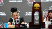 Apr 7, 2024; Cleveland, OH, USA; South Carolina Gamecocks head coach Dawn Staley speaks in a press conference after defeating the Iowa Hawkeyes in the finals of the Final Four of the womens 2024 NCAA Tournament at Rocket Mortgage FieldHouse.