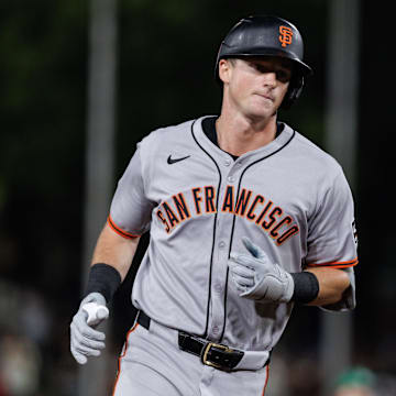 Jul 6, 2025; West Sacramento, California, USA; San Francisco Giants second baseman Tyler Fitzgerald (49) rounds the bases after hitting a one-run home run during the eighth inning against the Athletics at Sutter Health Park. Mandatory Credit: Sergio Estrada-Imagn Images