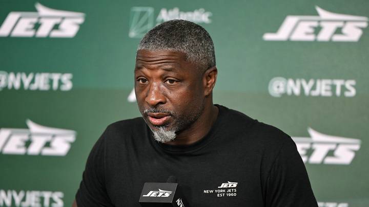 Jun 10, 2026; Florham Park, NY, USA; New York Jets head coach Aaron Glenn speaks at a press conference during minicamp at Atlantic Health Jets Training Center. Mandatory Credit: John Jones-Imagn Images