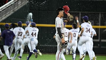 Arkansas Razorbacks shortstop Wehiwa Aloy (9) Mandatory Credit: Steven Branscombe-Imagn Images